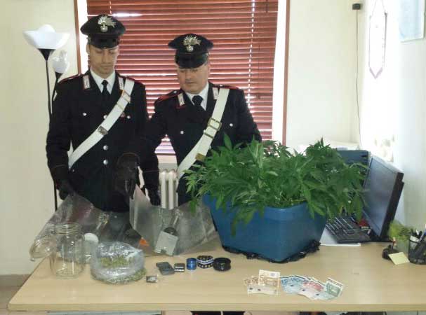 La droga e il materiale sequestrato dai Carabinieri