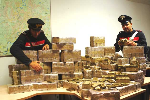 I 3 quintali di hashish sequestrati dai Carabinieri di Palestrina