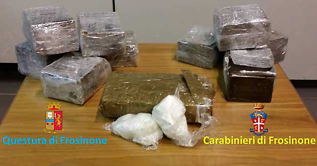 9Kg di hashish ed oltre 1Kg di coca sequestrati a Morolo da Polizia e Carabinieri