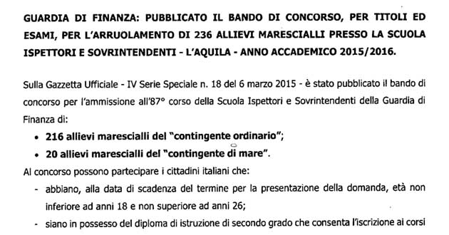 arruolamento marescialli GdF bando