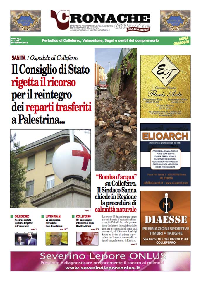 Cronache Cittadine • Il Giornale n. 1394 di Settembre 2019 è in distribuzione gratuita Cronache Cittadine • Il Giornale n. 1394 di Settembre 2019 è in distribuzione gratuita
