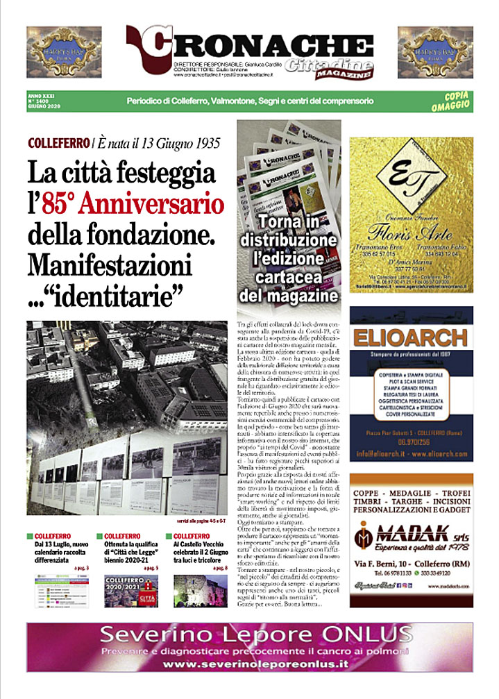 Cronache Cittadine • Il Giornale n. 1400 di Giugno 2020 è in distribuzione gratuita Cronache Cittadine • Il Giornale n. 1400 di Giugno 2020 è in distribuzione gratuita